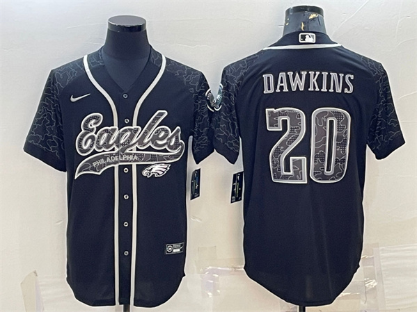 Men's Philadelphia Eagles #20 Brian Dawkins Black Reflective With Patch Cool Base Stitched Baseball Jersey - Click Image to Close